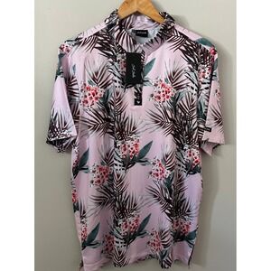 Bad Birdie Polo Shirt Mens XL Cabana Pink Tropical Print Golf Performance NWT